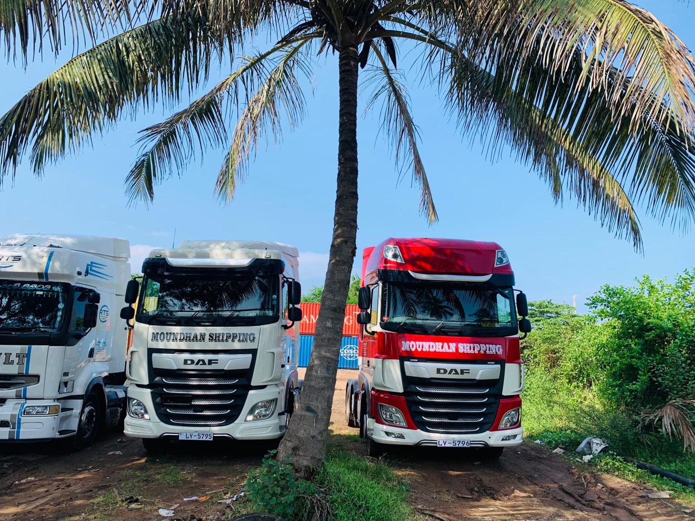 Moundhan Shipping DAF prime movers at a container yard in Colombo